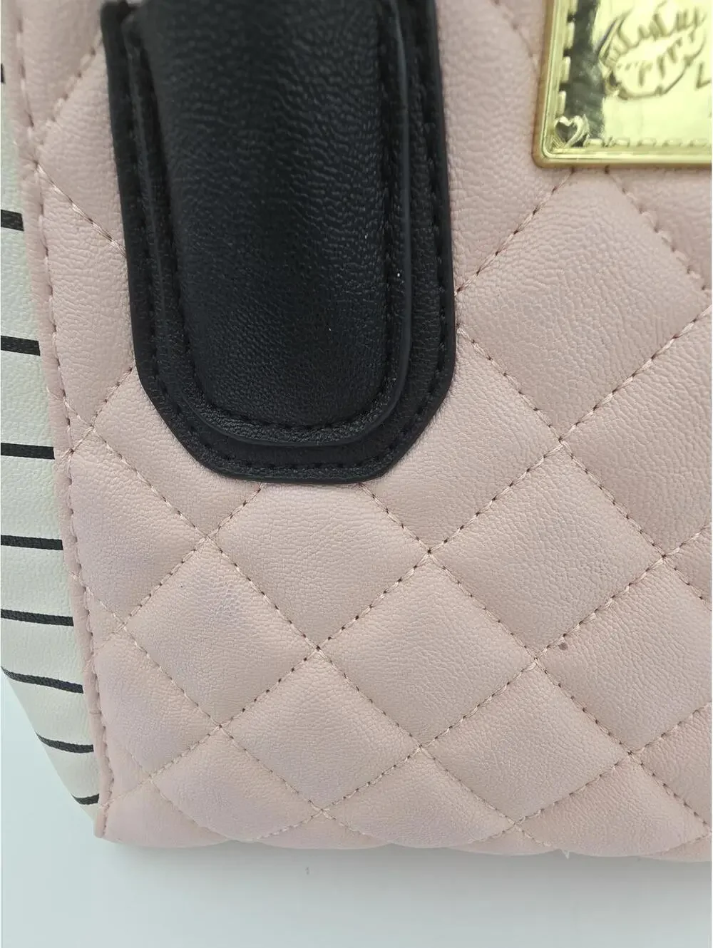 Betsey Johnson White Pink Black Quilted Satchel Shoulder Bag